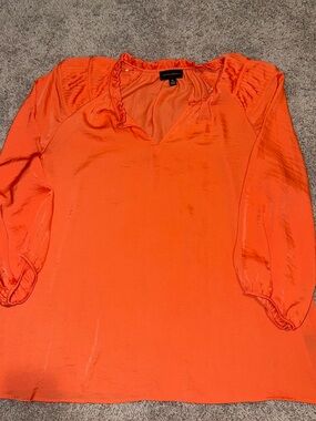 Investments Bright Orange V-Neck Ruffle Blouse